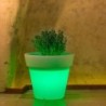 Vaso luminoso rotondo da giardino in resina bianca per esterno. Vasi luminosi circolari da interno illuminati di luce verde