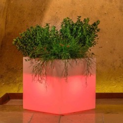 Vaso luminoso quadrato da giardino in resina bianca per esterno. Vasi luminosi da interno illuminati di luce rossa