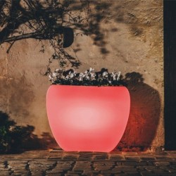 Vaso luminoso da giardino in resina bianca per esterno. Vasi luminosi da interno illuminati di luce rossa