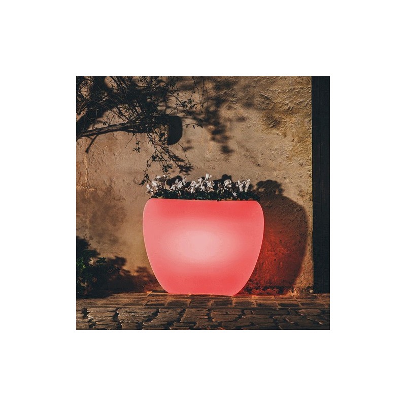 Vaso luminoso da giardino in resina bianca per esterno. Vasi luminosi da interno illuminati di luce rossa