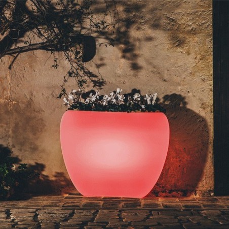 Vaso luminoso da giardino in resina bianca per esterno. Vasi luminosi da interno illuminati di luce rossa
