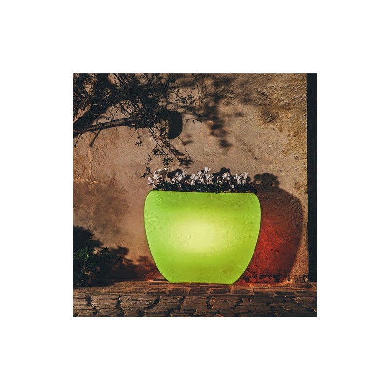 Vaso luminoso da giardino in resina bianca per esterno. Vasi luminosi da interno illuminati di luce verde