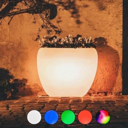 Vaso luminoso da giardino in resina bianca per esterno