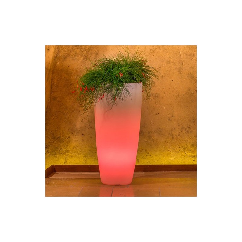 Vaso luminoso da giardino in resina bianca per esterno. Vasi luminosi da interno illuminati di luce rossa