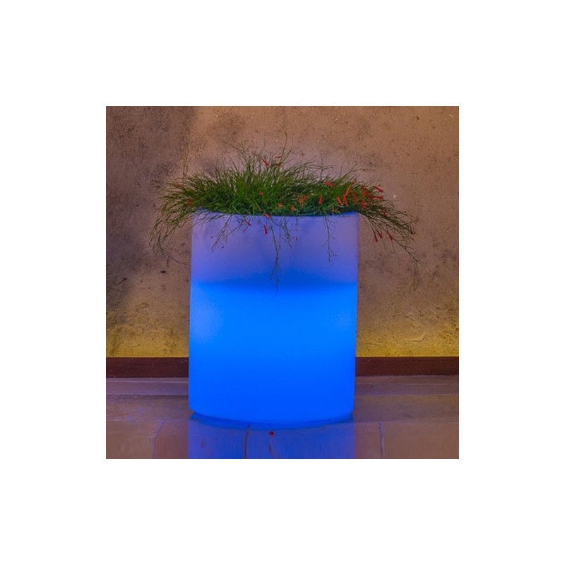 Vaso luminoso da giardino in resina bianca per esterno. Vasi luminosi da interno illuminati di luce blu